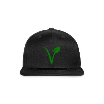 Green V Leaf Vegetarian Vegan Symbol - Snapback Baseball Cap - black - Front