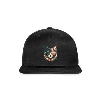 Cat Face American Flag - Snapback Baseball Cap - black - Front