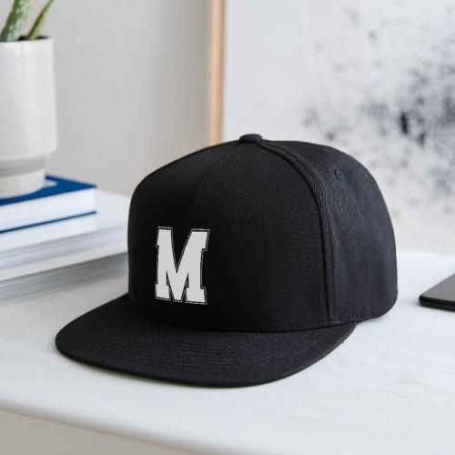 White Letter M – Varsity Alphabet Monogram - Snapback Baseball Cap