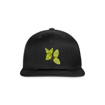 Hops and Hop Leaf – Natural Beer Motif - Snapback Baseball Cap - black - Front