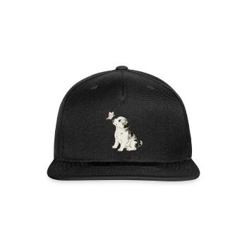 Whimsical Puppy & Butterfly Art Tee - Snapback Baseball Cap - black - Front