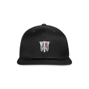 Skeleton With Broken Heart Halloween Shirt - Snapback Baseball Cap - black - Front