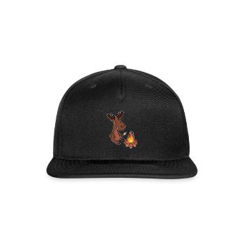 Funny moose camping campfire tents scouts - Snapback Baseball Cap - black - Front