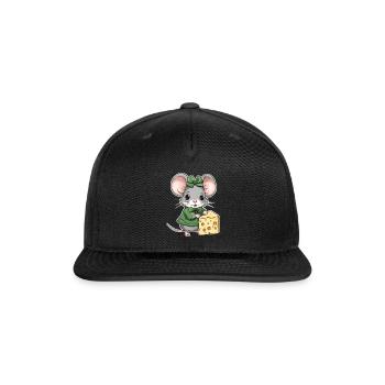 Cute mouse with cheese - Snapback Baseball Cap - black - Front