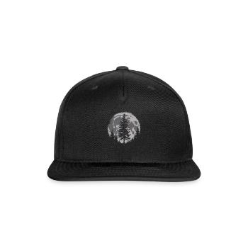 Majestic Pine Tree Silhouette with Full Moon Night - Snapback Baseball Cap - black - Front