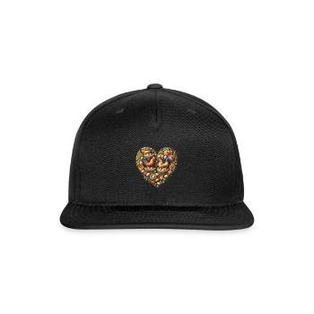 Whimsical Heart with Chickens, Eggs, Floral Art - Snapback Baseball Cap - black - Front