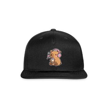 Bubble Tea Bear with Headphones - Snapback Baseball Cap - black - Front