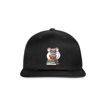 Cute mouse reading on books - Snapback Baseball Cap - black - Front