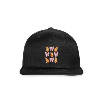 Coquette Bow Orange Cat Tabby Cat Cute Pink Ribbon - Snapback Baseball Cap - black - Front
