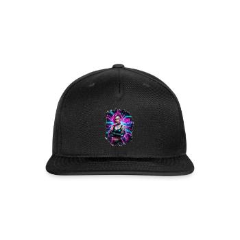Cyberpunk Hacker Tee: Pink Hair Glitch Neon Art - Snapback Baseball Cap - black - Front