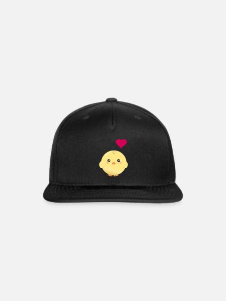 Cute yellow chick and heart - Snapback Baseball Cap - black