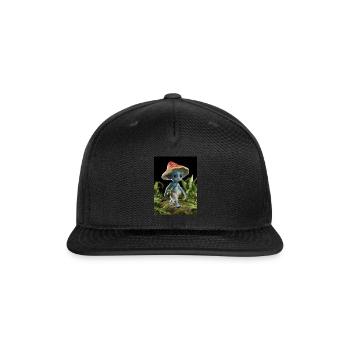 blue cat mushroom hat tiny bag magical forest leaf - Snapback Baseball Cap - black - Front