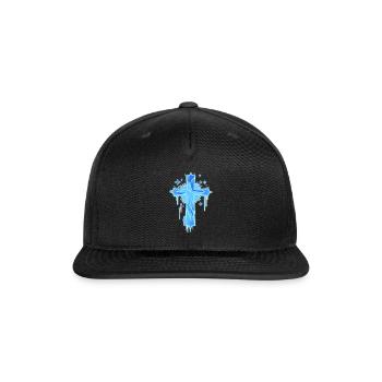 Energetic Neon Blue Christian Cross Symbol - Snapback Baseball Cap - black - Front