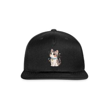 Embroidered Cat with Blue Collar and Star - Snapback Baseball Cap - black - Front
