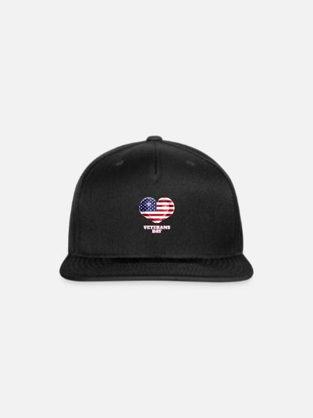 American Flag Heart For Veterans Day - Snapback Baseball Cap - black