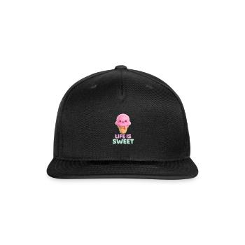 Life is Sweet Ice Cream Kawaii - Snapback Baseball Cap - black - Front