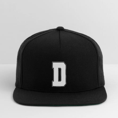 White Letter D – Varsity Alphabet Monogram - Snapback Baseball Cap