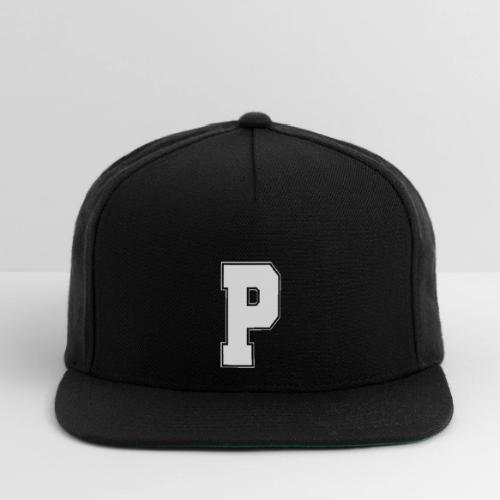 White Letter P – Varsity Alphabet Monogram - Snapback Baseball Cap