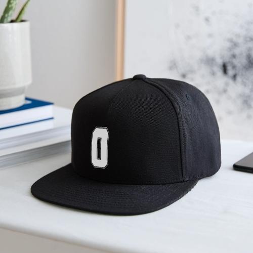 White Number 0 – Varsity Font - Snapback Baseball Cap