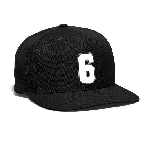 White Number 6 – Varsity Font - Snapback Baseball Cap