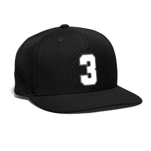 White Number 3 – Varsity Font - Snapback Baseball Cap