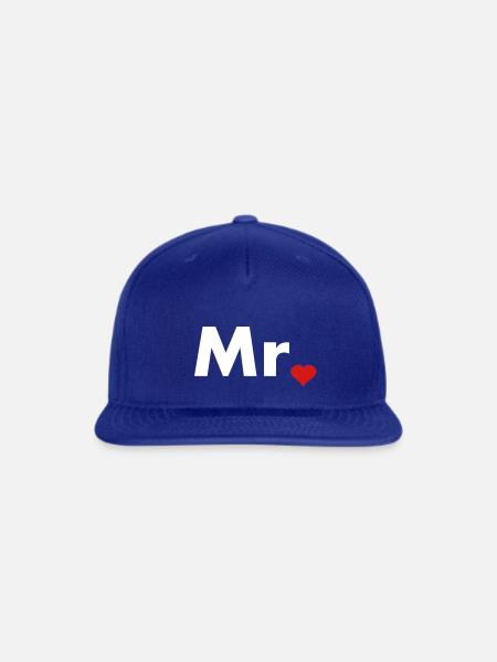 Mr with heart dot - part of Mr and Mrs set - Snapback Baseball Cap - royal blue