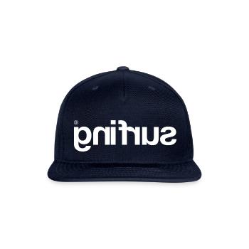 Surfing Backwards In A White Font - Snapback Baseball Cap - navy - Front