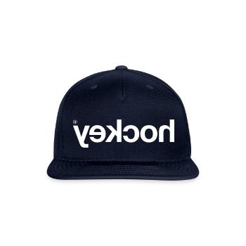 Hockey Backwards In A White Font - Snapback Baseball Cap - navy - Front