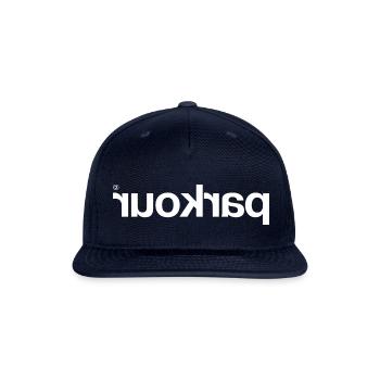 Parkour Backwards In A White Font - Snapback Baseball Cap - navy - Front