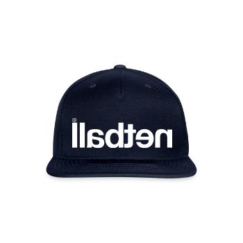 Netball Backwards In A White Font - Snapback Baseball Cap - navy - Front