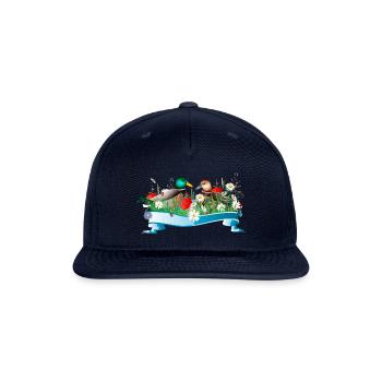 Pair of ducks in a lake with a spring-like shore - Snapback Baseball Cap - navy - Front