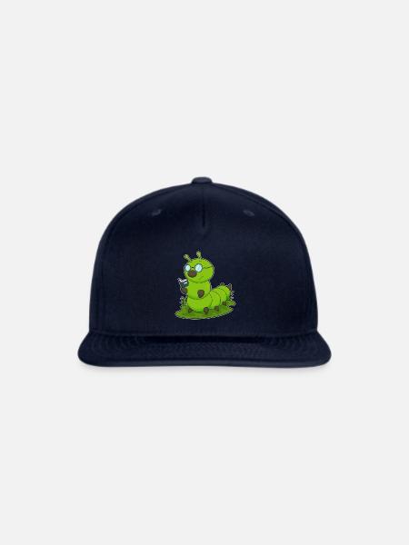 Caterpillar As Nerd With Glasses Book - Snapback Baseball Cap - navy