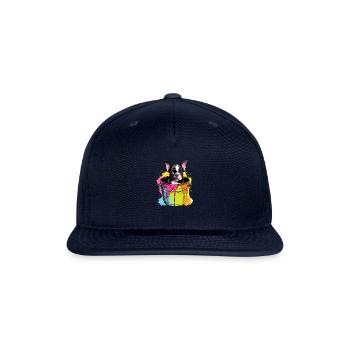 French Bulldog Cute Dog in Paint Bucket - Snapback Baseball Cap - navy - Front