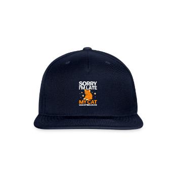 Sorry Im Late My Cat Was Sitting On Me Tabby Cat - Snapback Baseball Cap - navy - Front