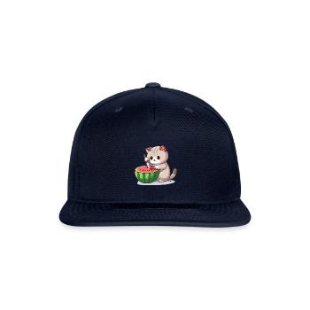 Cat cuts watermelon - Snapback Baseball Cap - navy - Front