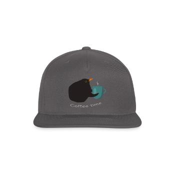 Funny blackbird with coffee - Snapback Baseball Cap - dark grey - Front