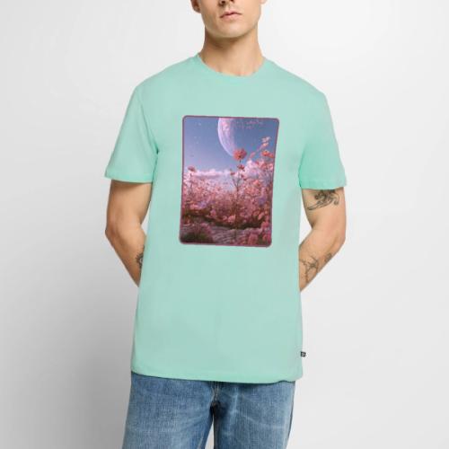 Cosmic Moon & Cosmos Flowers Art - Men's Premium T-Shirt