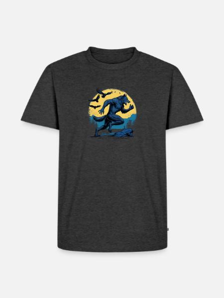 Running Werewolf with Crows - Men's Premium T-Shirt - heather anthracite