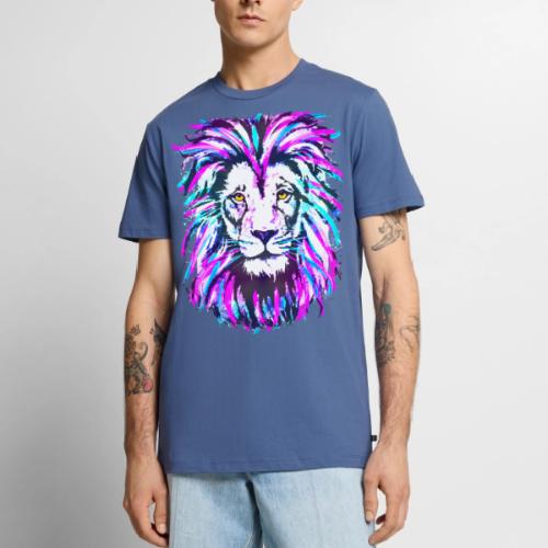 Neon Pink Lion Head Portrait Drawing - Purple Lion - Men's Premium T-Shirt
