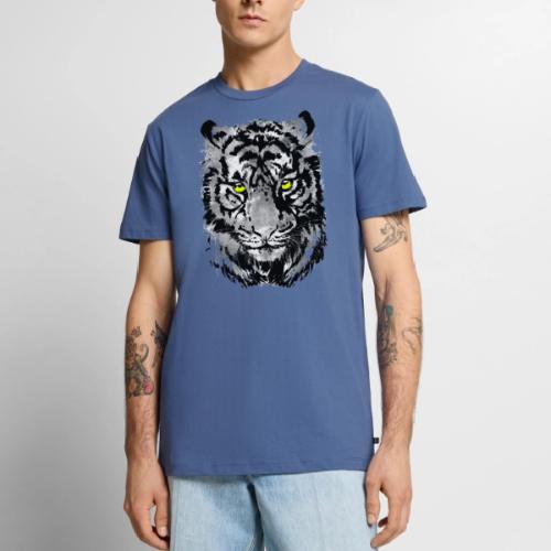 Gray Tiger Head Portrait Drawing - Black and White - Men's Premium T-Shirt