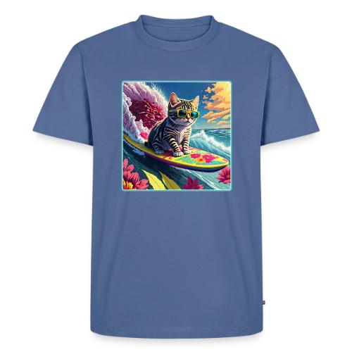 Kitten Surfing A Pink Flower Wave - Men's Premium T-Shirt