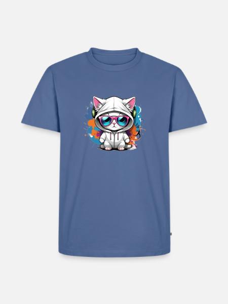 cute cat enjoying music - Men's Premium T-Shirt - stone blue