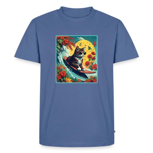 Kitten Surfing In Flowers - Men's Premium T-Shirt