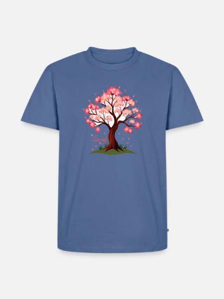 Sakura,Cherry Blossoms Spring Illustration - Men's Premium T-Shirt - stone blue