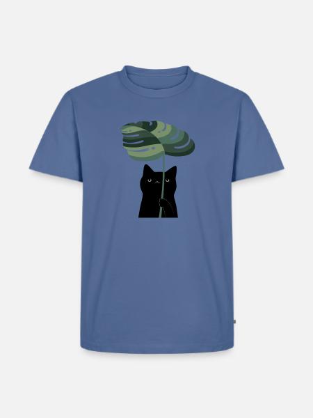 Cat and Plant - Men's Premium T-Shirt - stone blue