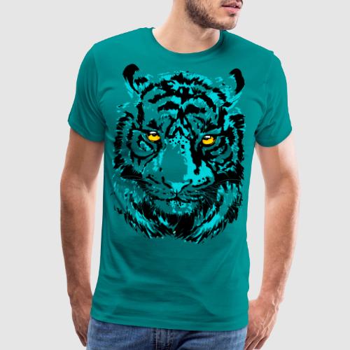 Artistic Tiger Head Portrait Drawing - Turquoise - Men's Premium T-Shirt