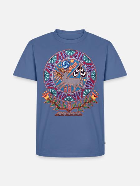 Native Huichol Peyote Deer - Men's Premium T-Shirt - stone blue 