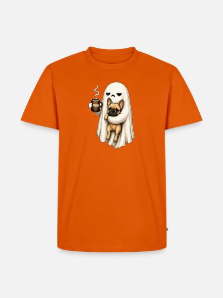 Meh Ghost Sips Coffee with Pug - Men's Premium T-Shirt - orange 