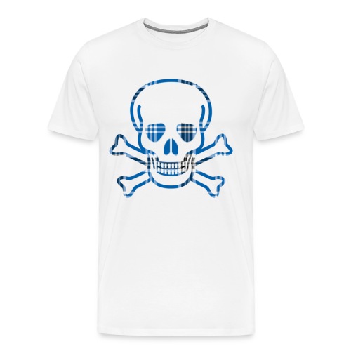 Skull & Cross Bones Blue Plaid - Men's Premium T-Shirt