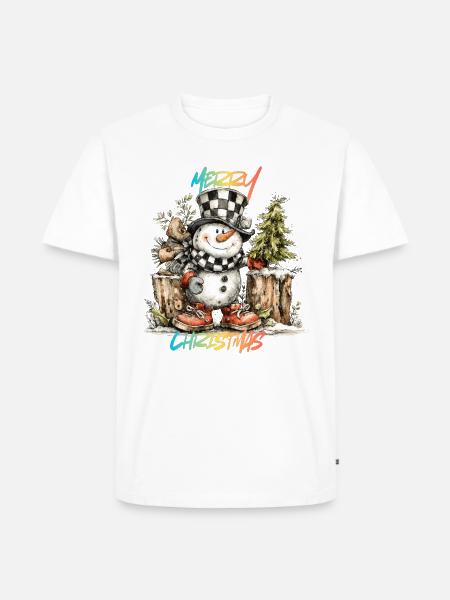 Checkerboard Snowman Christmas Tee - Men's Premium T-Shirt - white